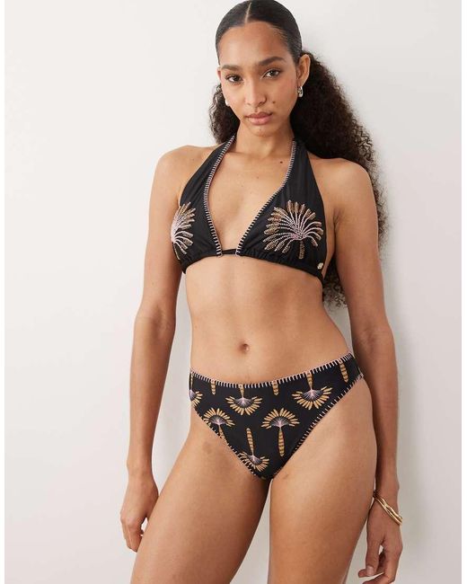 Never Fully Dressed Black Embroidered Triangle Bikini Top Co-Ord
