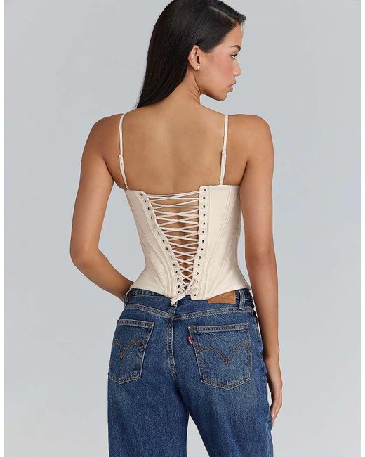 House Of Cb Blue Cadie Cream Satin Corset Top