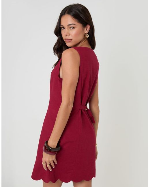 Threadbare Red Linen Blend Pinafore Dress