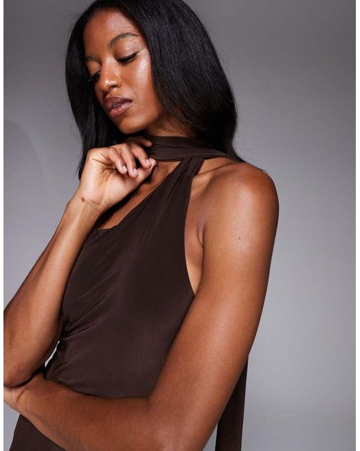 Kaiia Black Exclusive Double Layered Slinky Scarf Neck Detail Maxi Dress