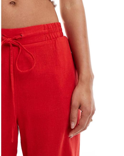 Pantalones Rojos De Pernera Ancha De Tejido Efecto Lino De New Look de color Red