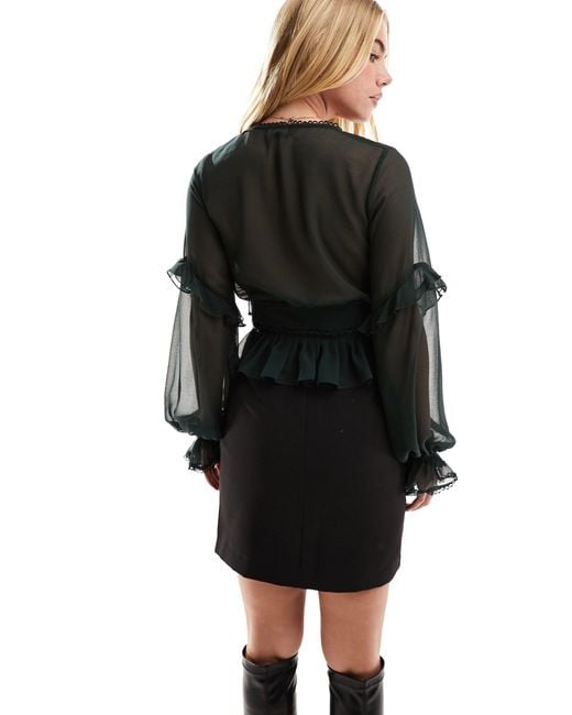 ASOS Black Long Sleeve Blouse With Ruffle And Tie Sleeve