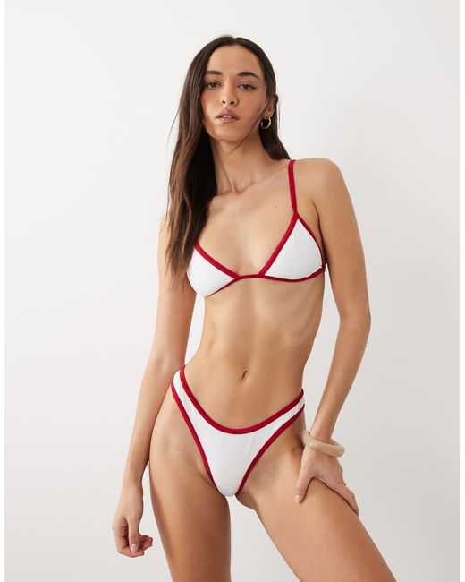 Free Society White High Leg Bikini Bottoms With Red Contrast Trim