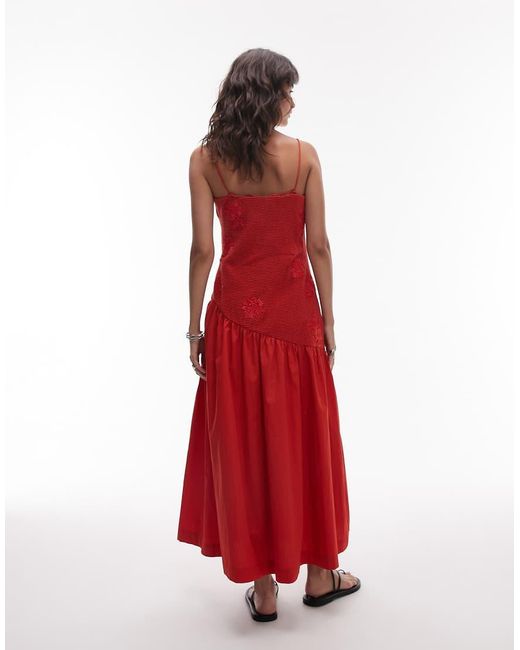TOPSHOP Red Dropped Waist Raffia Bodest Midi Sundress