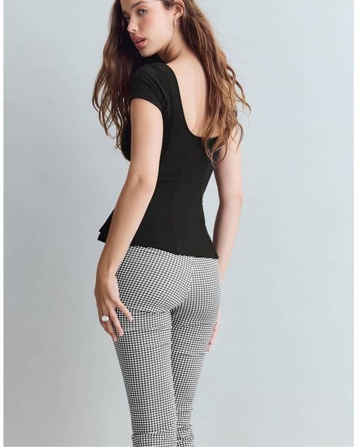 Stradivarius Gray Peplum Mini Sleeve Top
