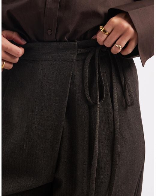 ASOS Tailored Wide Leg Trousers With Wrap Tie Detail
