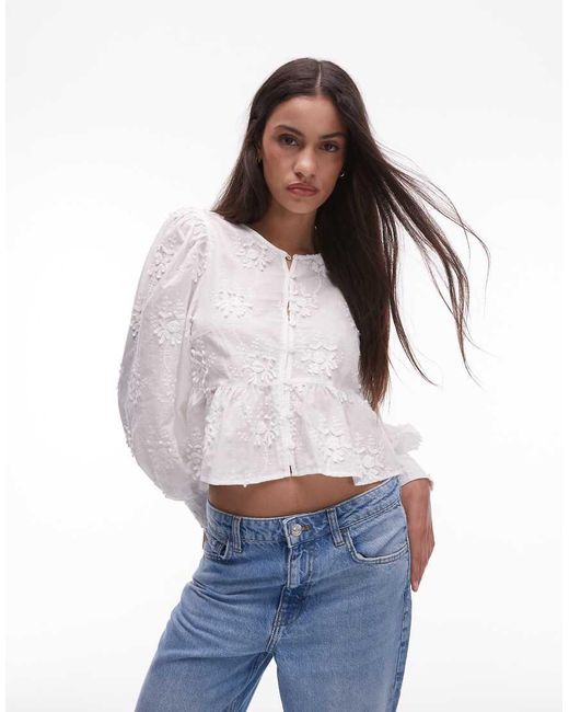 Mango White Embroidered Button Front Blouse