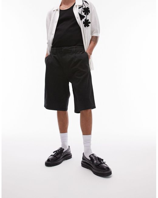Topman Black Wide Chino Shorts for men