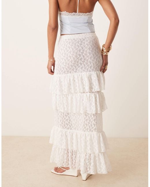 ASOS Lace Tiered Maxi Skirt in Natural Lyst — free download