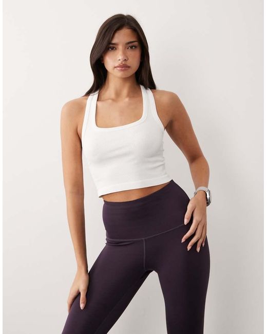 4505 Blue Seamless Rib Scoop Neck Cropped Vest With Racer Back
