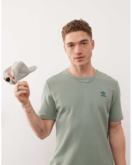Adidas Originals Gray Trefoil Essentials Waffle T-shirt for men