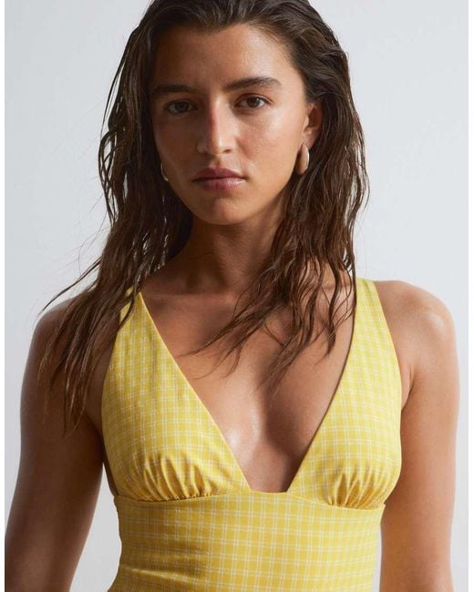 & Other Stories Green V Neck Plunge Swimsuit