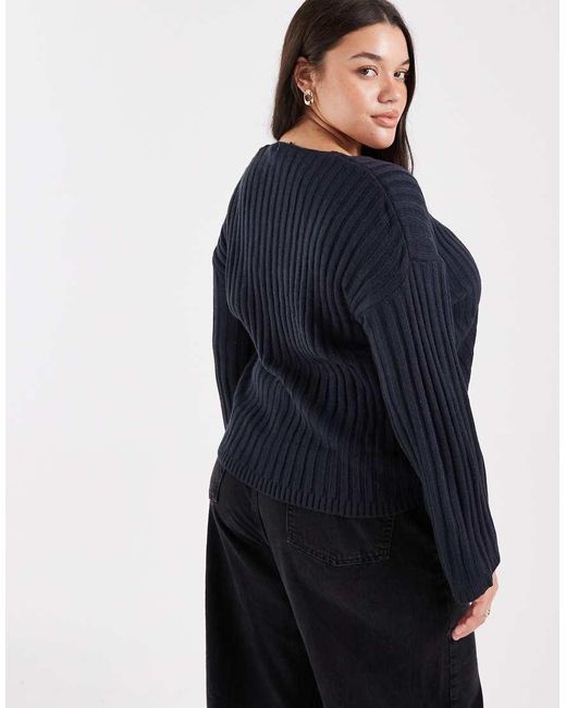 Brave Soul Blue Brown Soul Plus Deep V-neck Ribbed Jumper