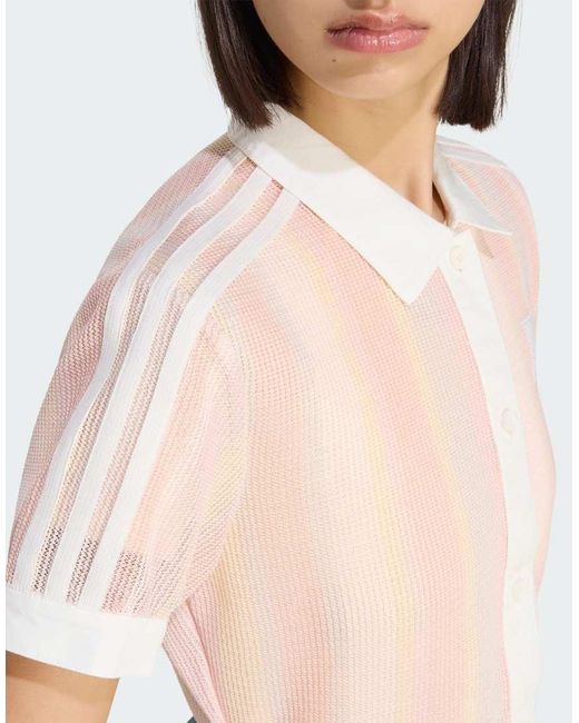 Adidas Originals Blue Summer Glow Striped Cropped Polo