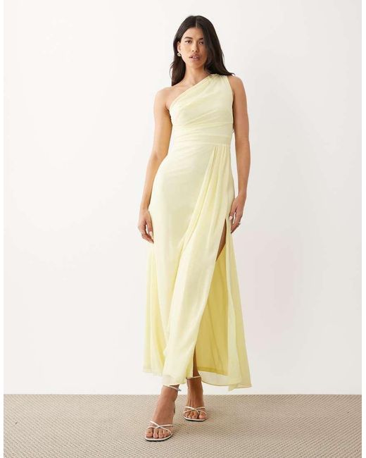TFNC London Metallic Bridesmaid Chiffon One Shoulder Side Split Maxi Dress