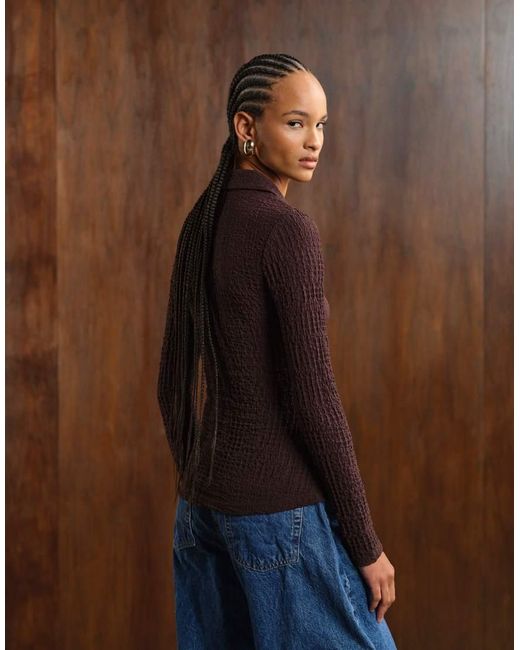 Top Testurizzato Con Bottoni di New Look in Brown