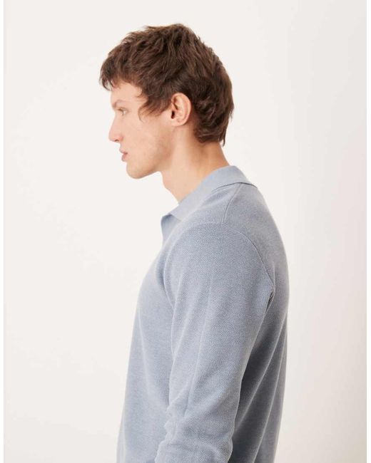 Mango Blue Cotton Mix Knit Polo Top for men