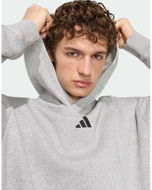 Adidas Originals Gray Primelift Workout Oversize Graphic Hoodie for men