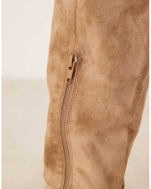 Glamorous Natural Pointed Toe Heeled Knee Boots
