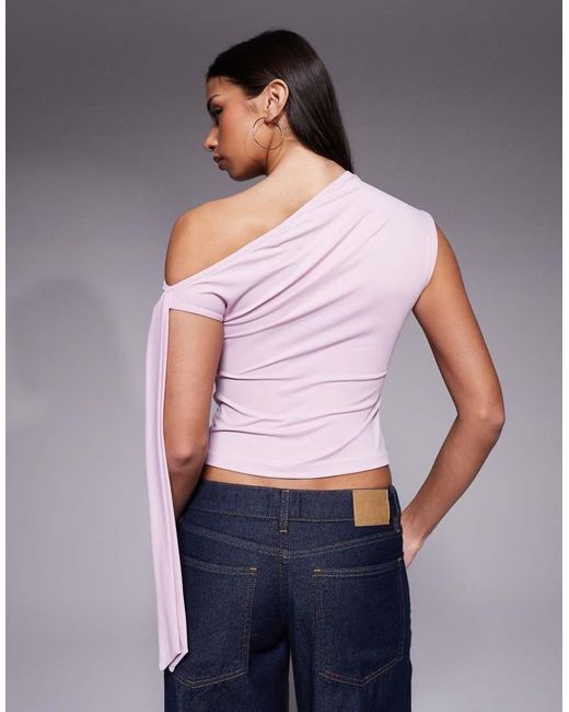 ASOS Gray Polyamide Off Shoulder Tie Top