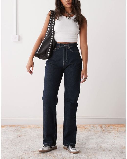 Weekday Women's Blue Resolute Stretch High Waist Straight Leg Jeans