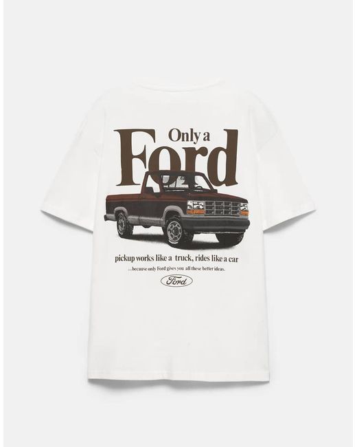 Pull&Bear White Ford T-Shirt for men