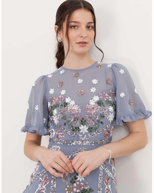 Maya White Embellished Short Sleeve Ruffle Maxi Dress