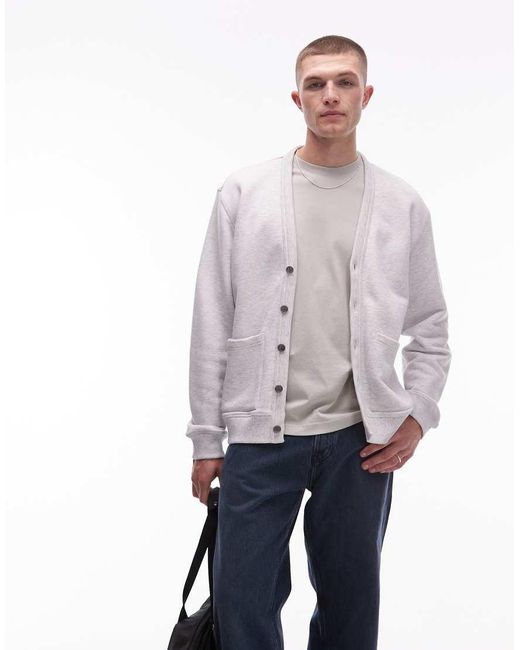ARKET Gray Midweight Terry Cardigan With V-neck for men