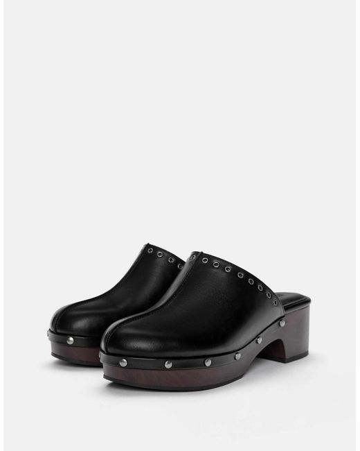 Pull&Bear Black – mit nieten besetzte clogs