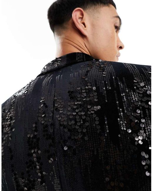 ASOS Black Slim Scattered Sequin Suit Jacket for men