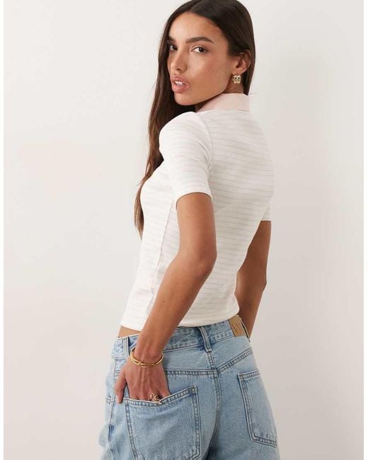 Calvin Klein Blue Ribbed Stripe Polo Top