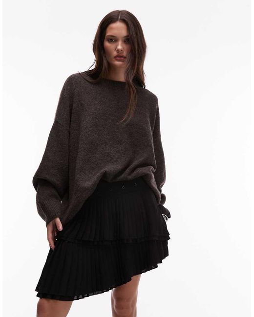 AllSaints Black Oona Pleated Mini Skirt With Eyelet Waistband