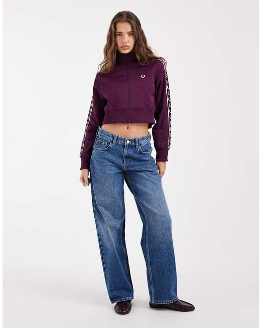 Fred Perry Purple Cropped Taped Track Jacket
