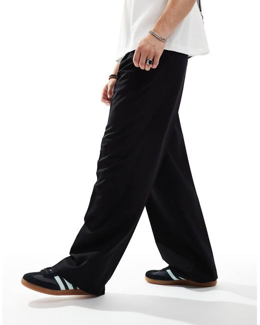 ASOS Black Smart Wide Leg Trousers With Front Pleat for men