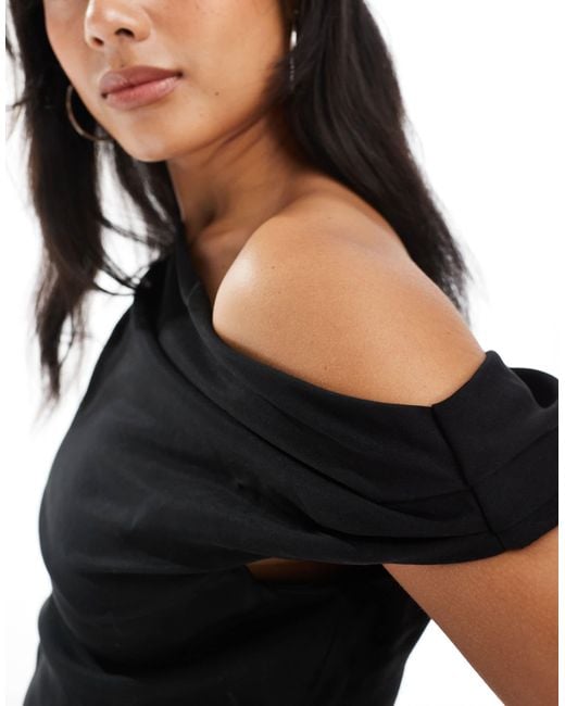 ASOS Black Lyocell Drape Off Shoulder Top
