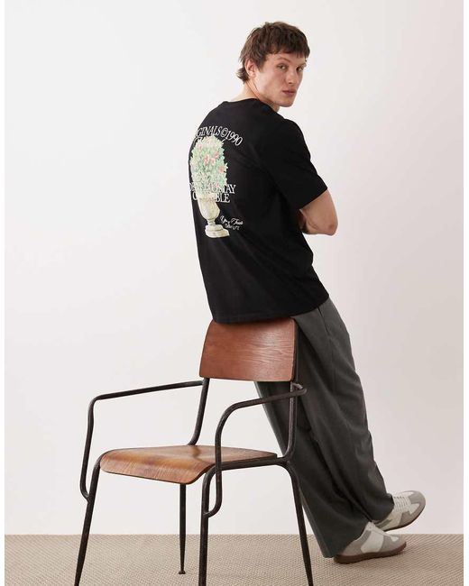 Jack & Jones Black Oversized T-shirt With Flower Backprint for men