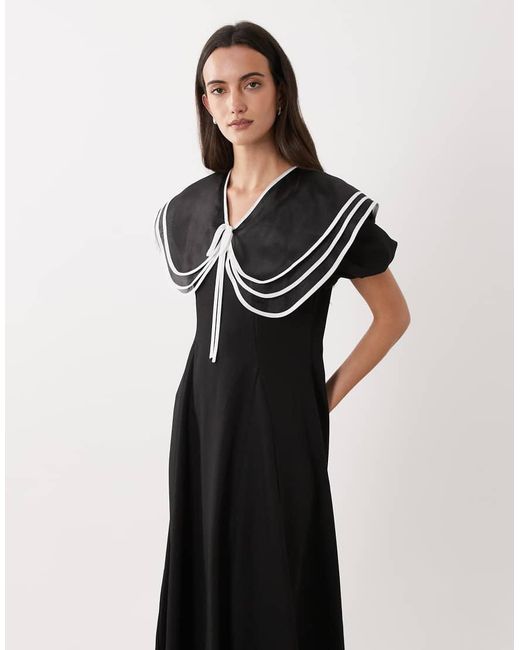 Sister Jane White Oversized Collar Puff Sleeve Midi Dress