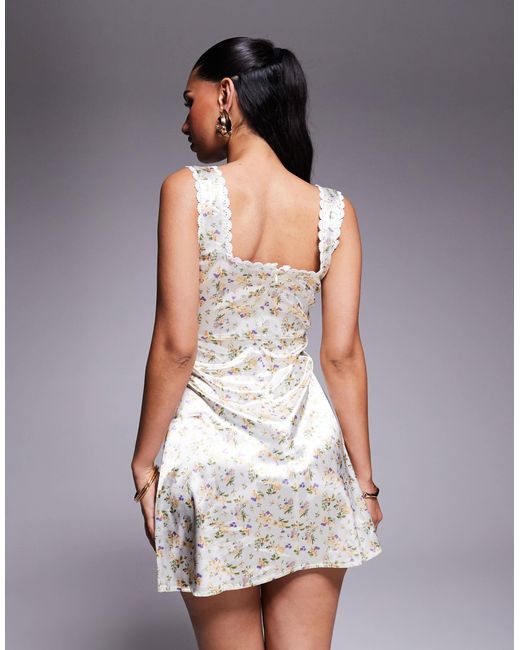Princess Polly White Berlin Satin Square Neck Lace Trim Mini Dress