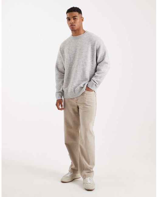 ASOS Gray Oversized Knitted Rib Panel Jumper for men
