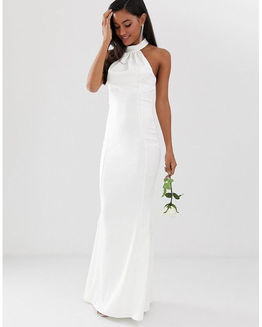 lipsy plunge neck knitted midi dress in white