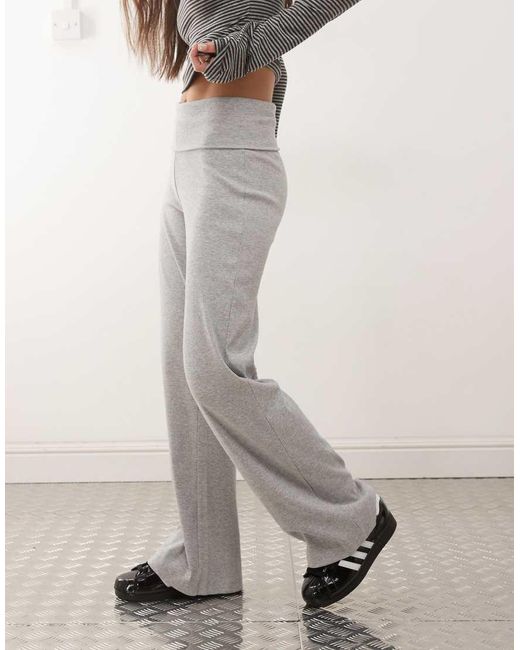 Collusion Gray Foldover Waist Ribbed Flare Yoga Pant