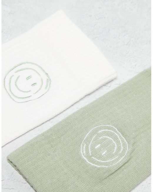 ASOS – 2er-set sportsocken mit stickerei im smiley-design in White für Herren