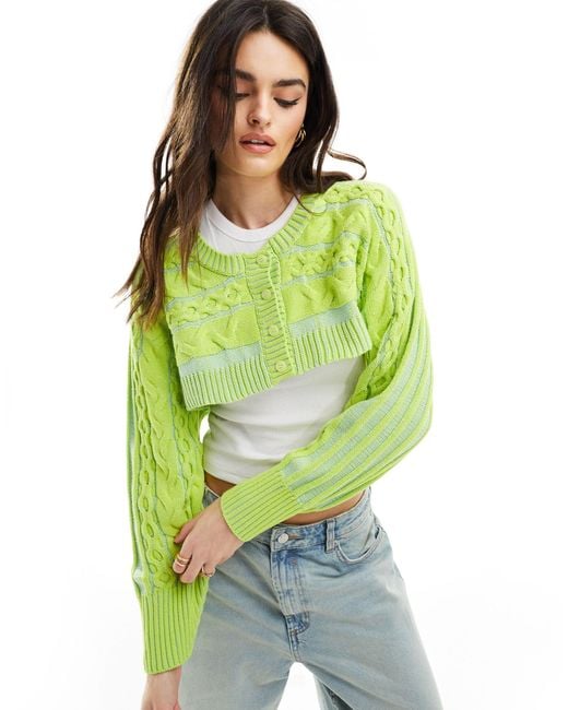 ASOS Green Crew Neck Wide Cropped Cardigan