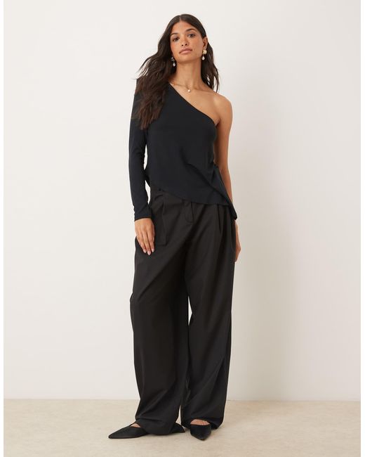 ASOS Blue One Shoulder Asymmetric Long Sleeve Top With Shoulder Pads