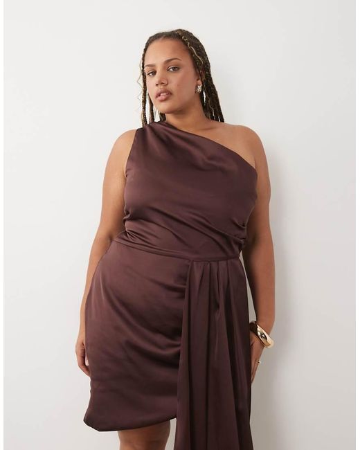 Tfnc Plus Red Satin One Shoulder Drape Detail Mini Dress