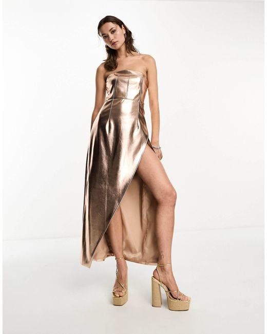 Amy Lynn Natural Lupe Bandeau Maxi Dress With Thigh High Split