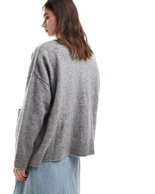 Monki Gray Knit Button Front Cardigan