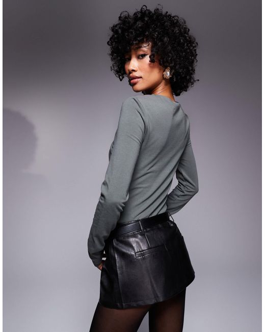 ASOS Gray Long Sleeve Bodysuit With Slash Cut Out