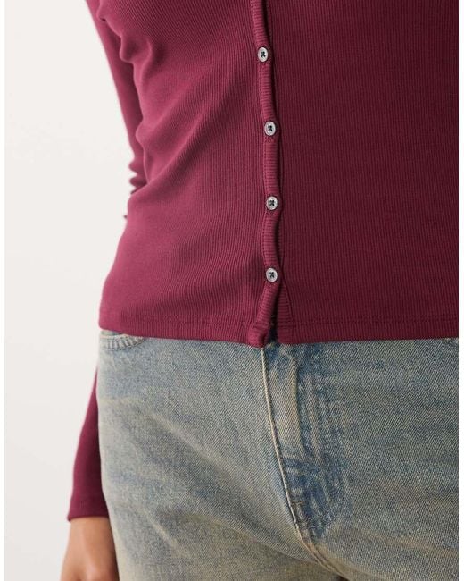 GOOD AMERICAN Red V-neck Button Down Rib Knit Cardigan
