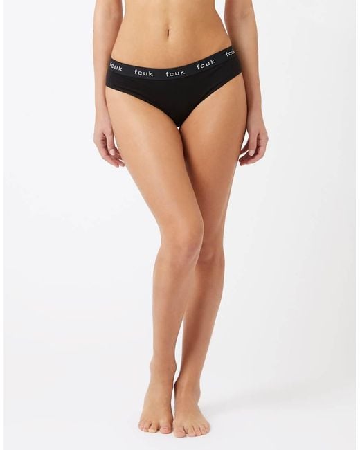 French Connection Black 7 Pack Cotton Fcuk Ladies Thongs